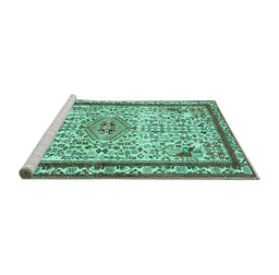 Sideview of Machine Washable Persian Turquoise Traditional Area Rugs, wshtr3675turq