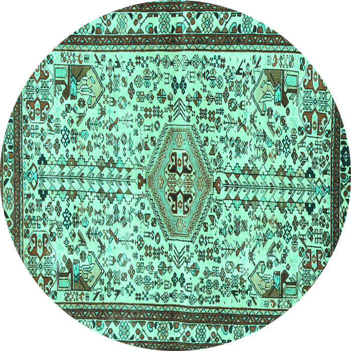 Round Machine Washable Persian Turquoise Traditional Area Rugs, wshtr3675turq