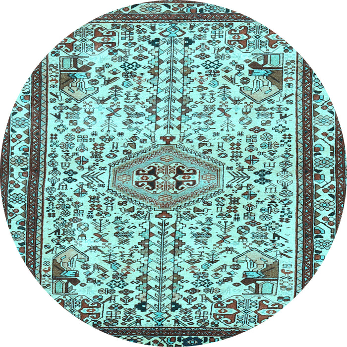 Round Machine Washable Persian Light Blue Traditional Rug, wshtr3675lblu