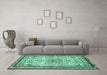 Machine Washable Persian Turquoise Traditional Area Rugs in a Living Room,, wshtr3675turq