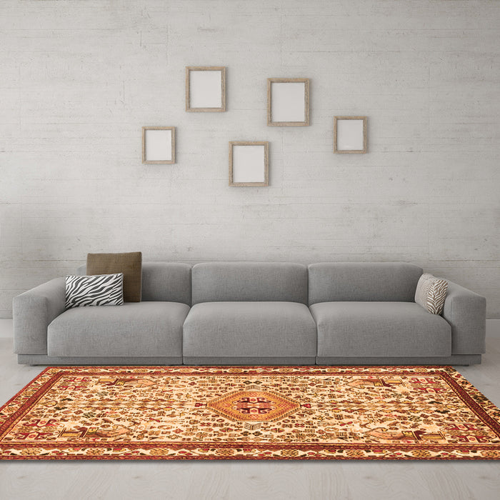 Machine Washable Persian Orange Traditional Area Rugs in a Living Room, wshtr3675org
