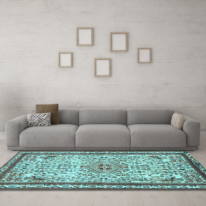Machine Washable Persian Light Blue Traditional Rug in a Living Room, wshtr3675lblu