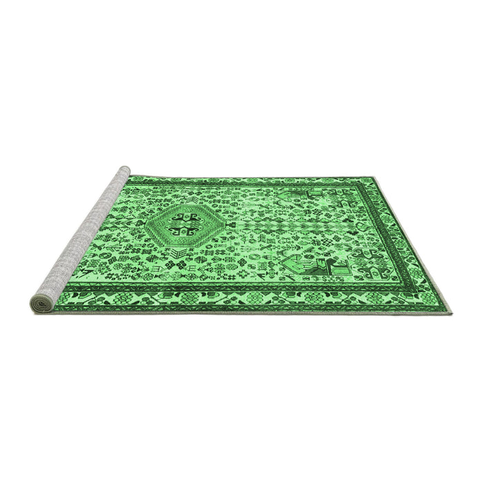 Sideview of Machine Washable Persian Emerald Green Traditional Area Rugs, wshtr3675emgrn