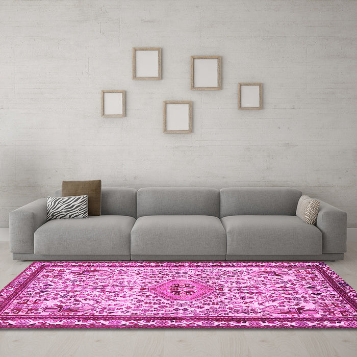 Machine Washable Persian Pink Traditional Rug in a Living Room, wshtr3675pnk