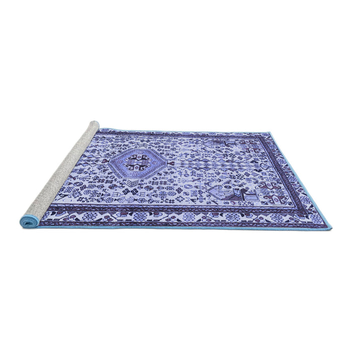 Sideview of Machine Washable Persian Blue Traditional Rug, wshtr3675blu