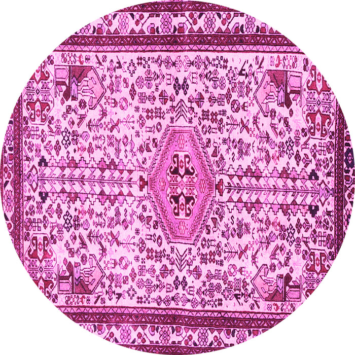 Round Machine Washable Persian Pink Traditional Rug, wshtr3675pnk