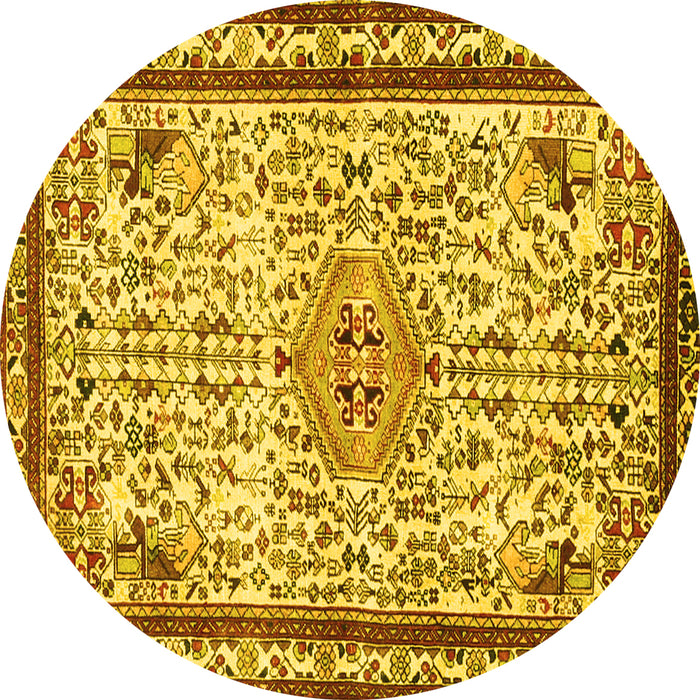 Round Persian Yellow Traditional Rug, tr3675yw