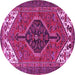 Round Machine Washable Persian Pink Traditional Rug, wshtr3676pnk