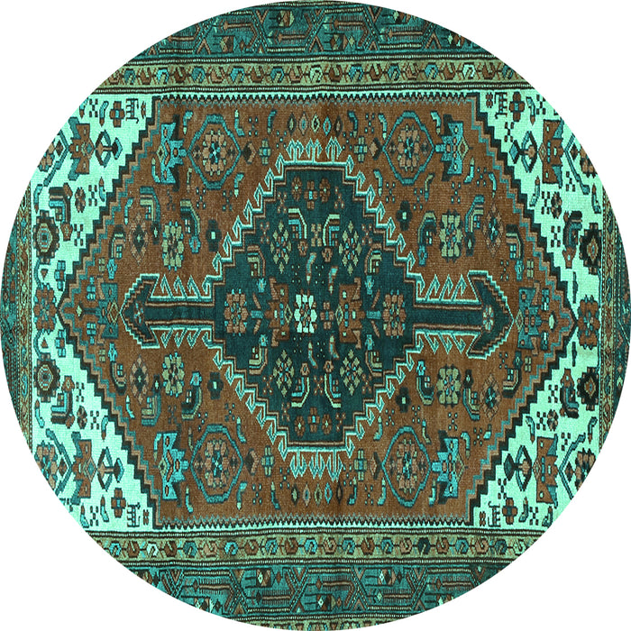 Round Machine Washable Persian Turquoise Traditional Area Rugs, wshtr3676turq
