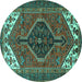 Round Machine Washable Persian Turquoise Traditional Area Rugs, wshtr3676turq