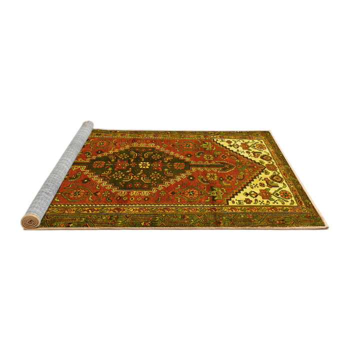 Sideview of Machine Washable Persian Yellow Traditional Rug, wshtr3676yw