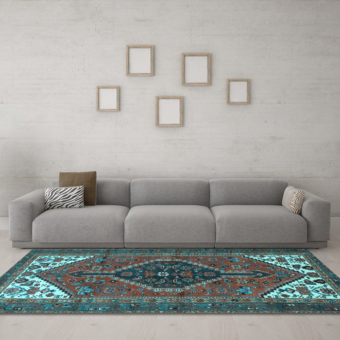 Machine Washable Persian Light Blue Traditional Rug in a Living Room, wshtr3676lblu