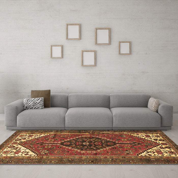 Machine Washable Persian Brown Traditional Rug in a Living Room,, wshtr3676brn