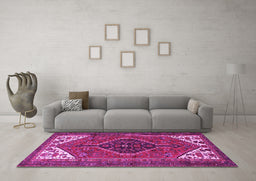 Machine Washable Persian Pink Traditional Rug in a Living Room, wshtr3676pnk
