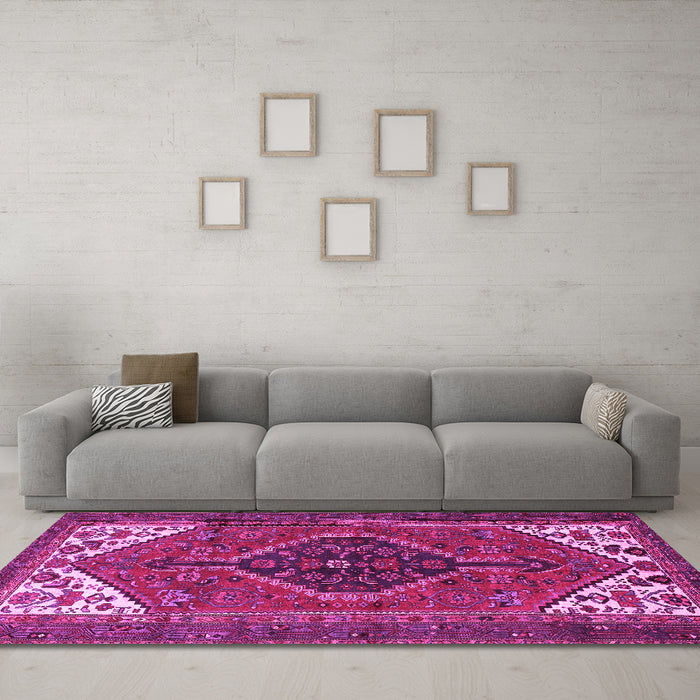 Machine Washable Persian Pink Traditional Rug in a Living Room, wshtr3676pnk