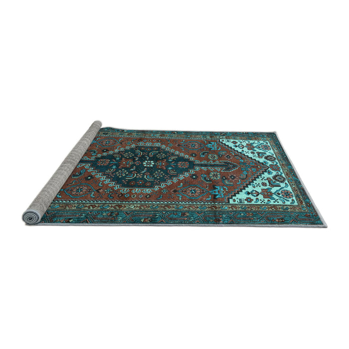 Sideview of Machine Washable Persian Light Blue Traditional Rug, wshtr3676lblu