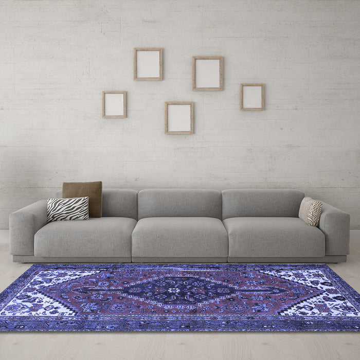 Machine Washable Persian Blue Traditional Rug in a Living Room, wshtr3676blu