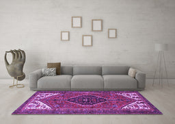 Machine Washable Persian Purple Traditional Area Rugs in a Living Room, wshtr3676pur