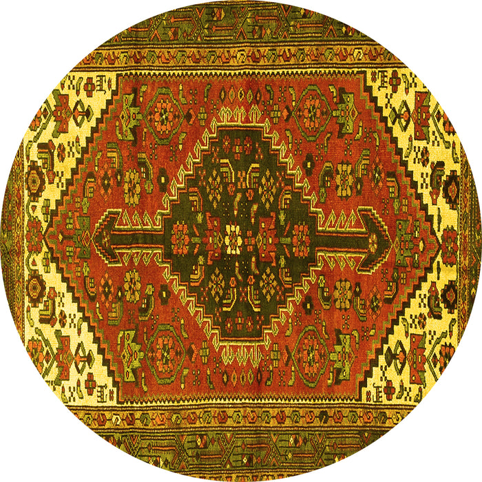 Round Persian Yellow Traditional Rug, tr3676yw