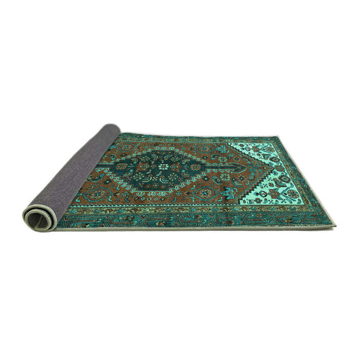 Sideview of Persian Turquoise Traditional Rug, tr3676turq