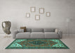 Machine Washable Persian Turquoise Traditional Area Rugs in a Living Room,, wshtr3676turq