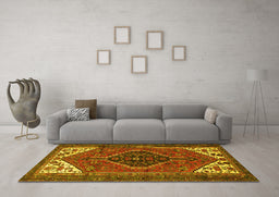 Machine Washable Persian Yellow Traditional Rug in a Living Room, wshtr3676yw