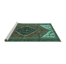Sideview of Machine Washable Persian Turquoise Traditional Area Rugs, wshtr3676turq