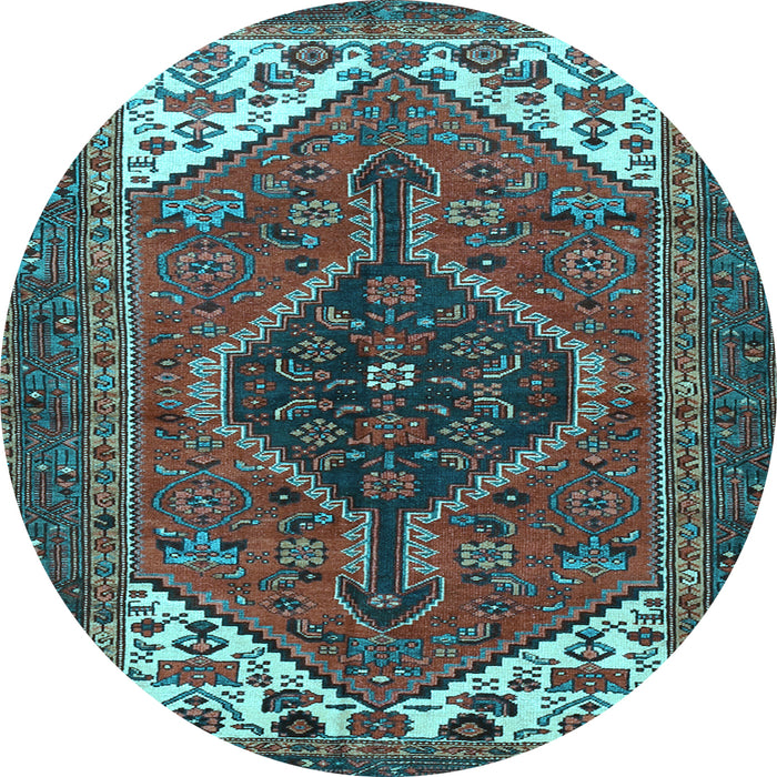 Round Machine Washable Persian Light Blue Traditional Rug, wshtr3676lblu