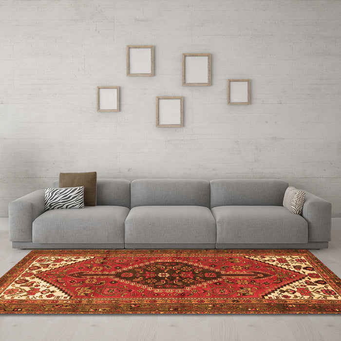Machine Washable Persian Orange Traditional Area Rugs in a Living Room, wshtr3676org