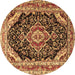 Round Machine Washable Medallion Brown Traditional Rug, wshtr3677brn