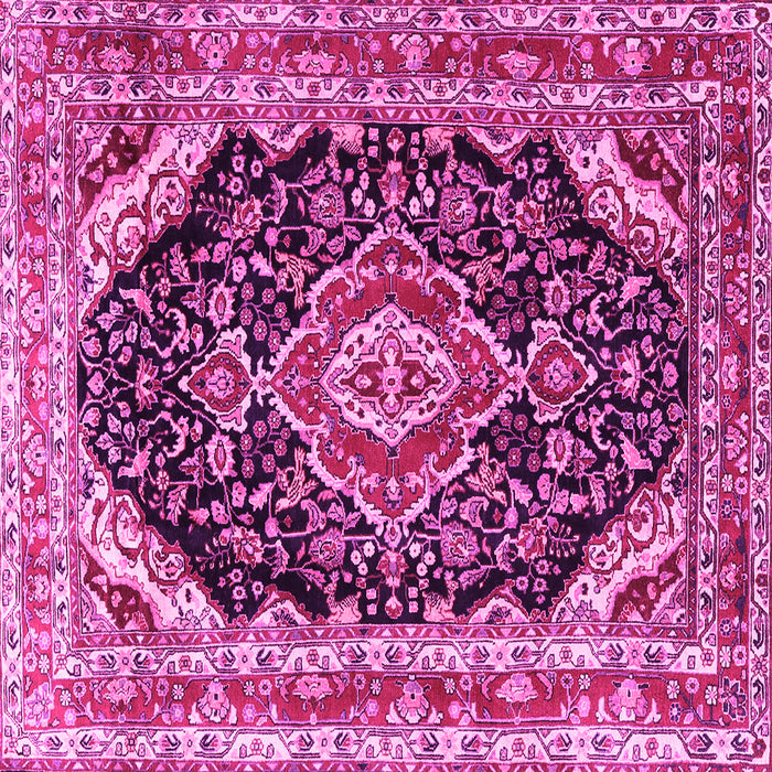 Square Machine Washable Medallion Pink Traditional Rug, wshtr3677pnk