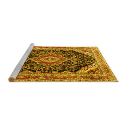 Sideview of Machine Washable Medallion Yellow Traditional Rug, wshtr3677yw