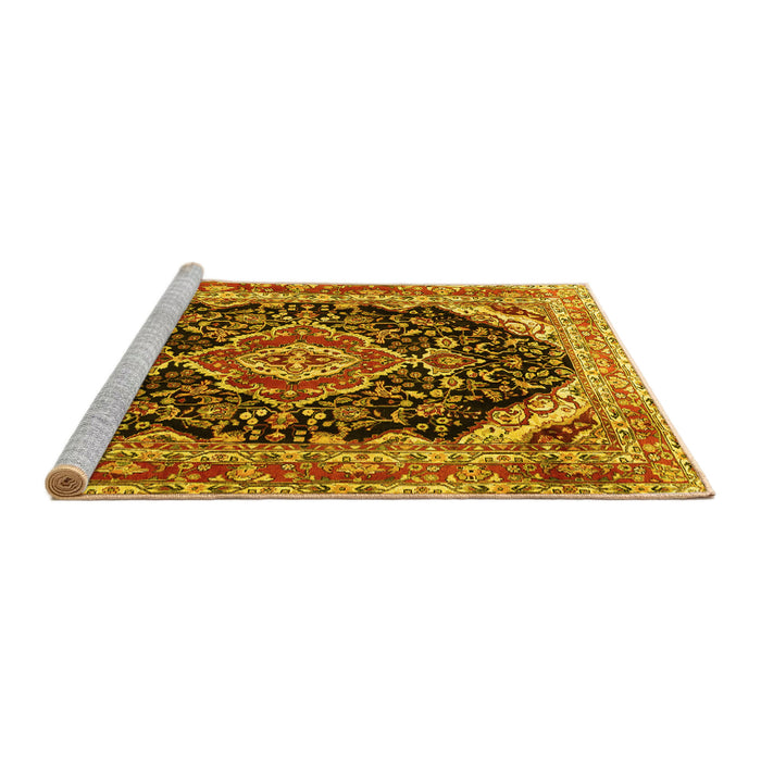 Sideview of Machine Washable Medallion Yellow Traditional Rug, wshtr3677yw
