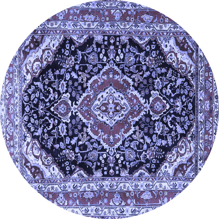 Round Machine Washable Medallion Blue Traditional Rug, wshtr3677blu