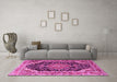 Machine Washable Medallion Pink Traditional Rug in a Living Room, wshtr3677pnk