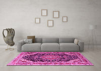 Machine Washable Medallion Pink Traditional Rug, wshtr3677pnk