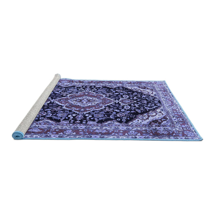 Sideview of Machine Washable Medallion Blue Traditional Rug, wshtr3677blu