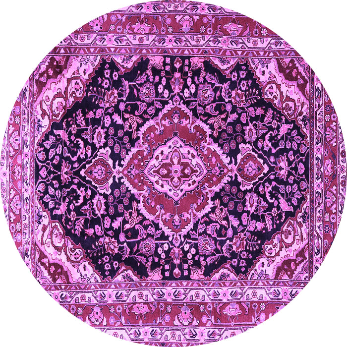 Round Machine Washable Medallion Purple Traditional Area Rugs, wshtr3677pur