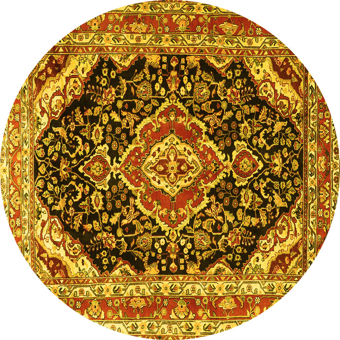 Round Medallion Yellow Traditional Rug, tr3677yw
