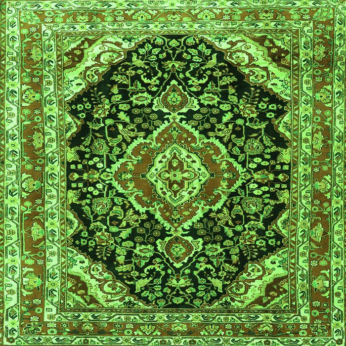 Round Machine Washable Medallion Green Traditional Area Rugs, wshtr3677grn