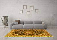 Machine Washable Medallion Yellow Traditional Rug, wshtr3677yw