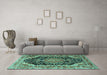 Machine Washable Medallion Turquoise Traditional Area Rugs in a Living Room,, wshtr3677turq