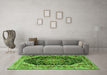 Machine Washable Medallion Green Traditional Area Rugs in a Living Room,, wshtr3677grn