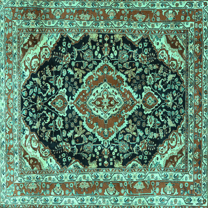 Square Medallion Turquoise Traditional Rug, tr3677turq