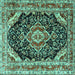 Square Machine Washable Medallion Turquoise Traditional Area Rugs, wshtr3677turq