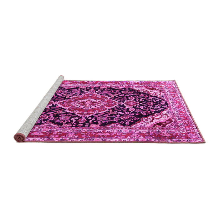 Sideview of Machine Washable Medallion Pink Traditional Rug, wshtr3677pnk