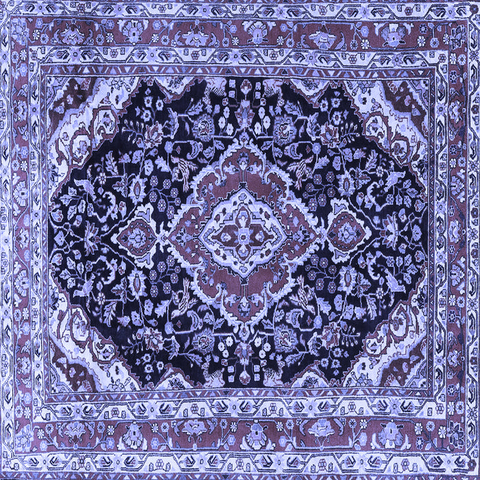 Square Machine Washable Medallion Blue Traditional Rug, wshtr3677blu