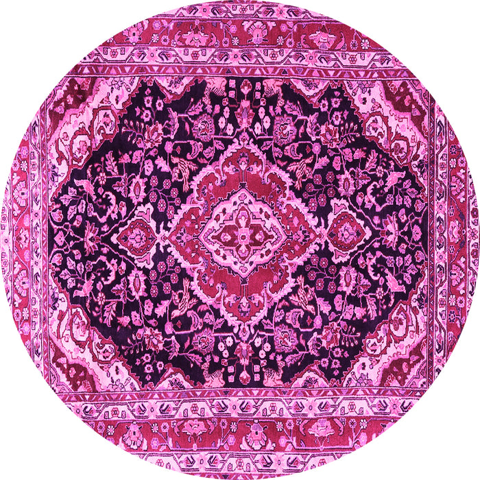 Round Machine Washable Medallion Pink Traditional Rug, wshtr3677pnk