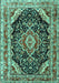 Machine Washable Medallion Turquoise Traditional Area Rugs, wshtr3677turq