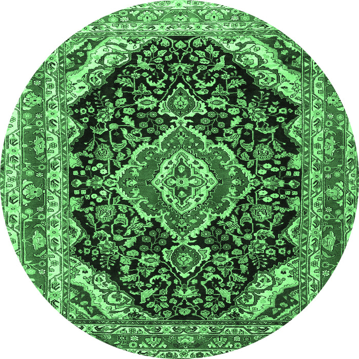 Round Medallion Emerald Green Traditional Rug, tr3677emgrn